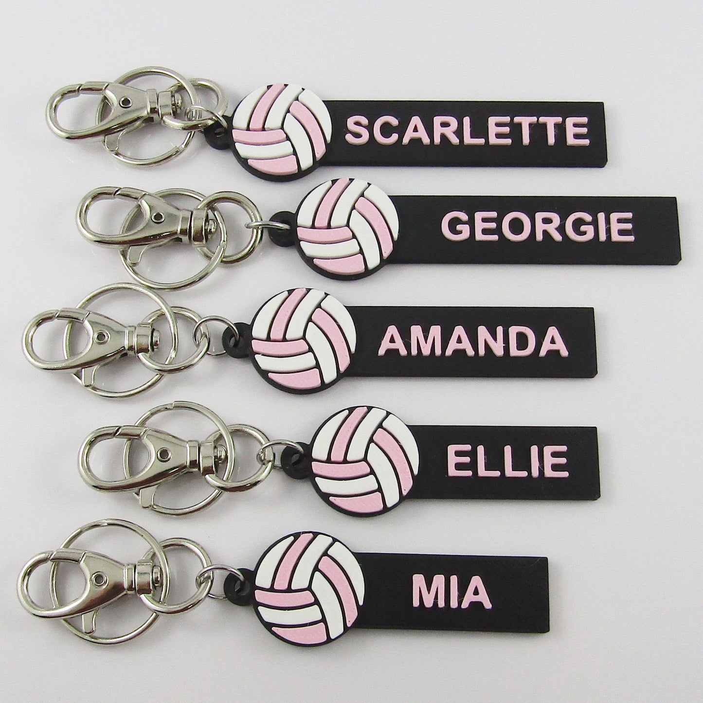 Personalised Netball Name Keychain White and Pink Netball