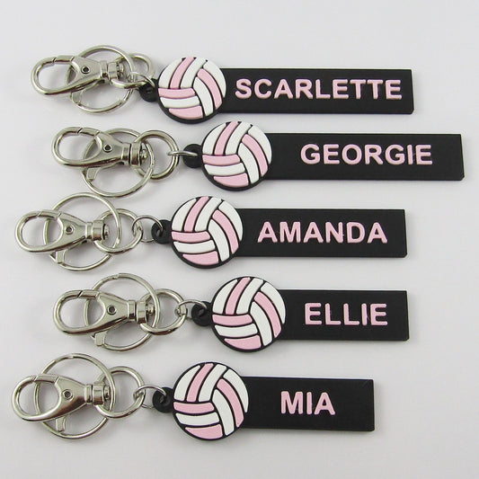 Personalised Netball Name Keychain White and Pink Netball