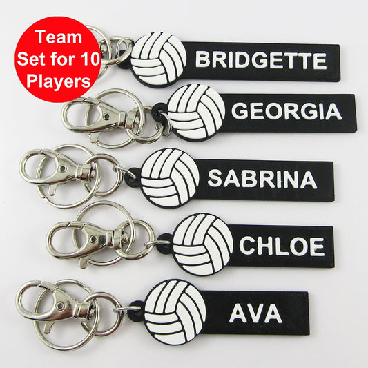 Set of 10 Personalised Netball Name Keychains Black Keychain and White Netball