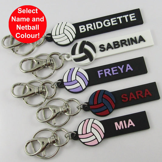 Custom Coloured Set of 10 Personalised Netball Name Keychains