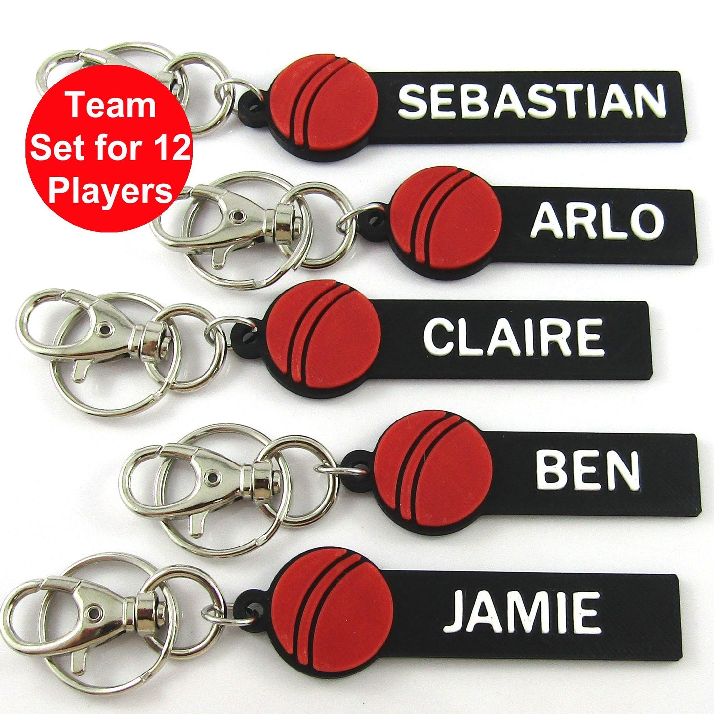 Team Set of 12 Personalised Cricket Name Keychain Select Colours