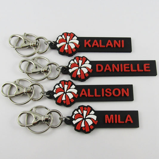 Personalised Cheer Pom Pom Name Keychain Select Colours