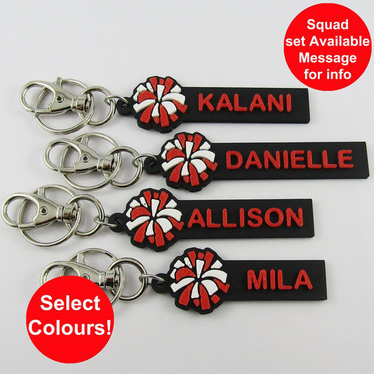 Personalised Cheer Pom Pom Name Keychain Select Colours