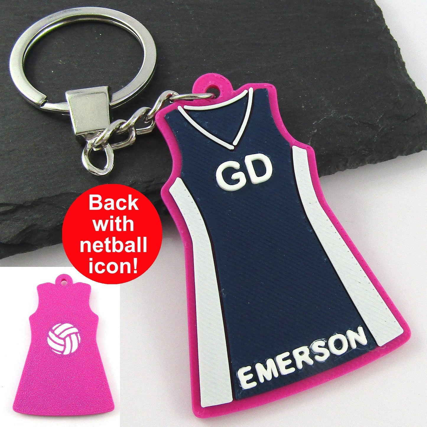 Team Set of 10 Deluxe 4 colour Personalised Netball Jersey Dress Keychain