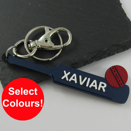 Team Set of 11 Personalised Cricket Bat and Ball Name Keychains