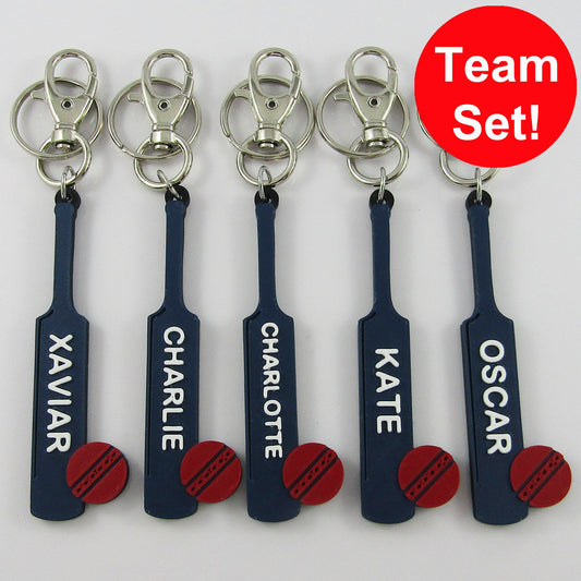 Team Set of 11 Personalised Cricket Bat and Ball Name Keychains