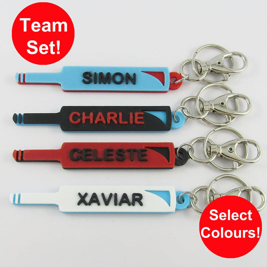 Team Set of 11 Personalised Cricket Bat Name Keychains