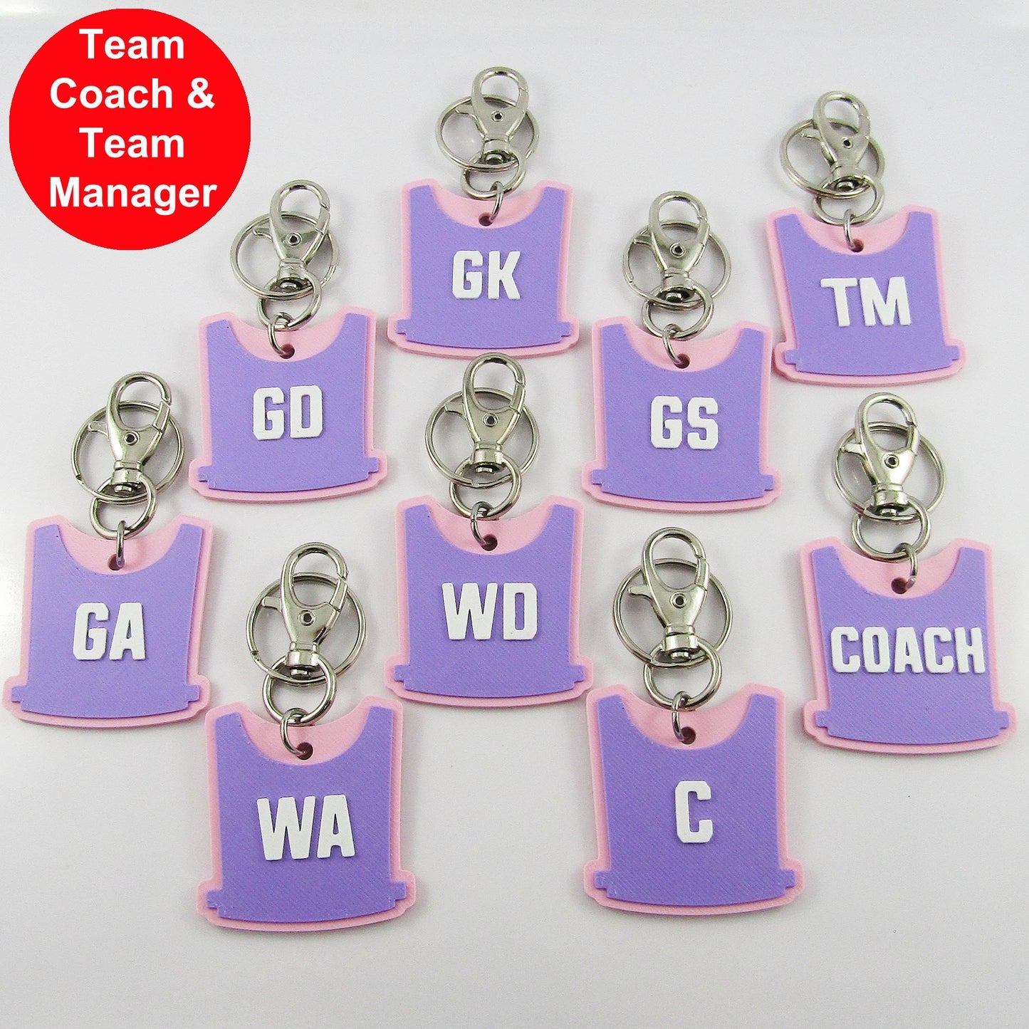 Deluxe Netball Bib keychain bagtag gift with your choice of colours and position