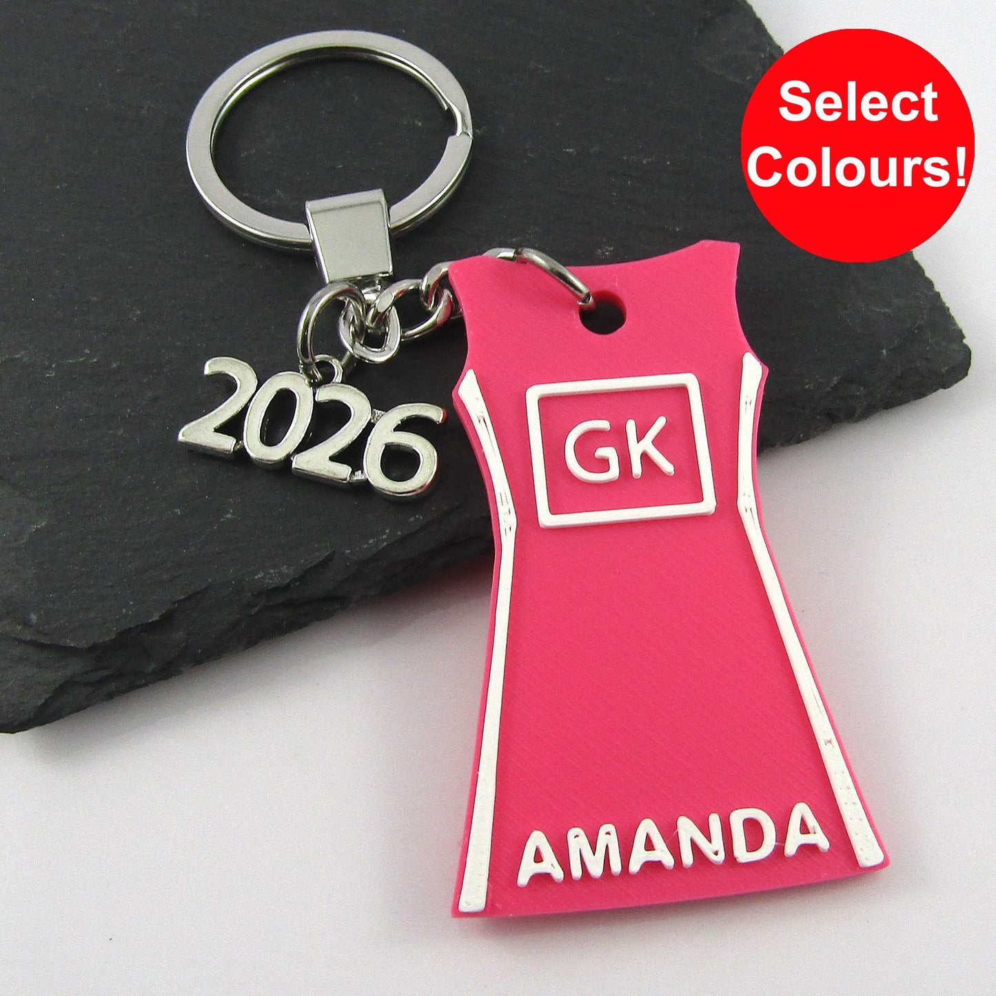 2026 Team Set of 10 Netball Jersey Dress Keychain pick Colour Name and Position