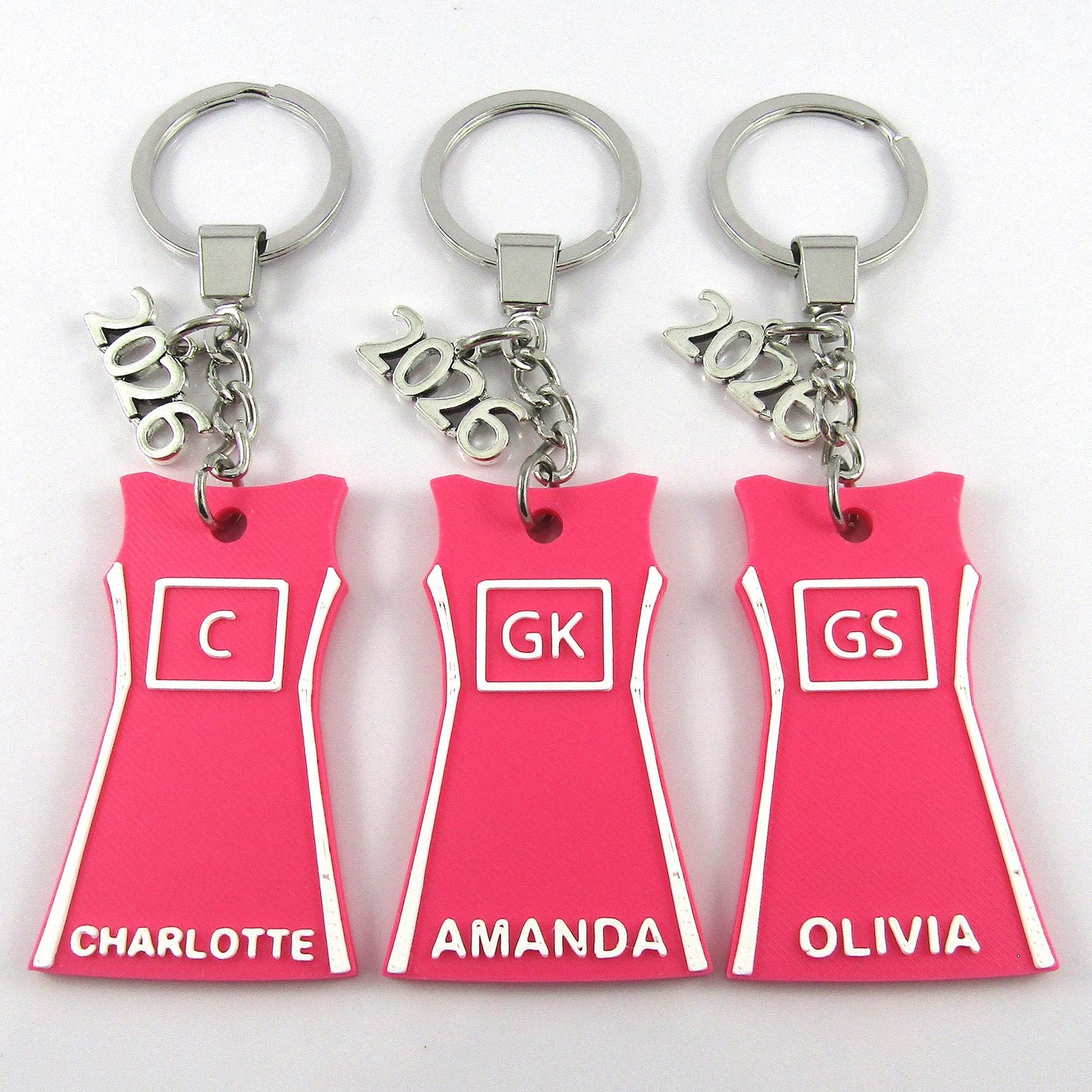 2026 Team Set of 10 Netball Jersey Dress Keychain pick Colour Name and Position
