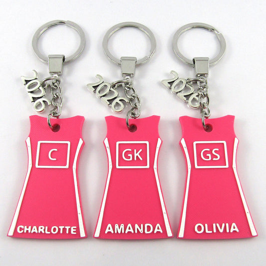 2026 Team Set of 10 Netball Jersey Dress Keychain pick Colour Name and Position