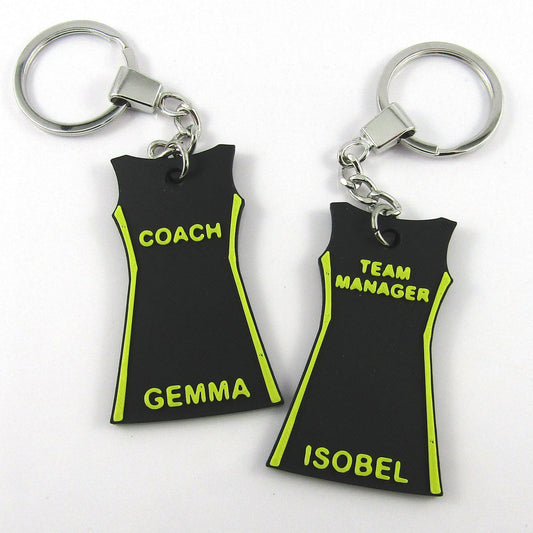 Team Set of 10 Netball Jersey Dress Keychain select Colours Name and Position