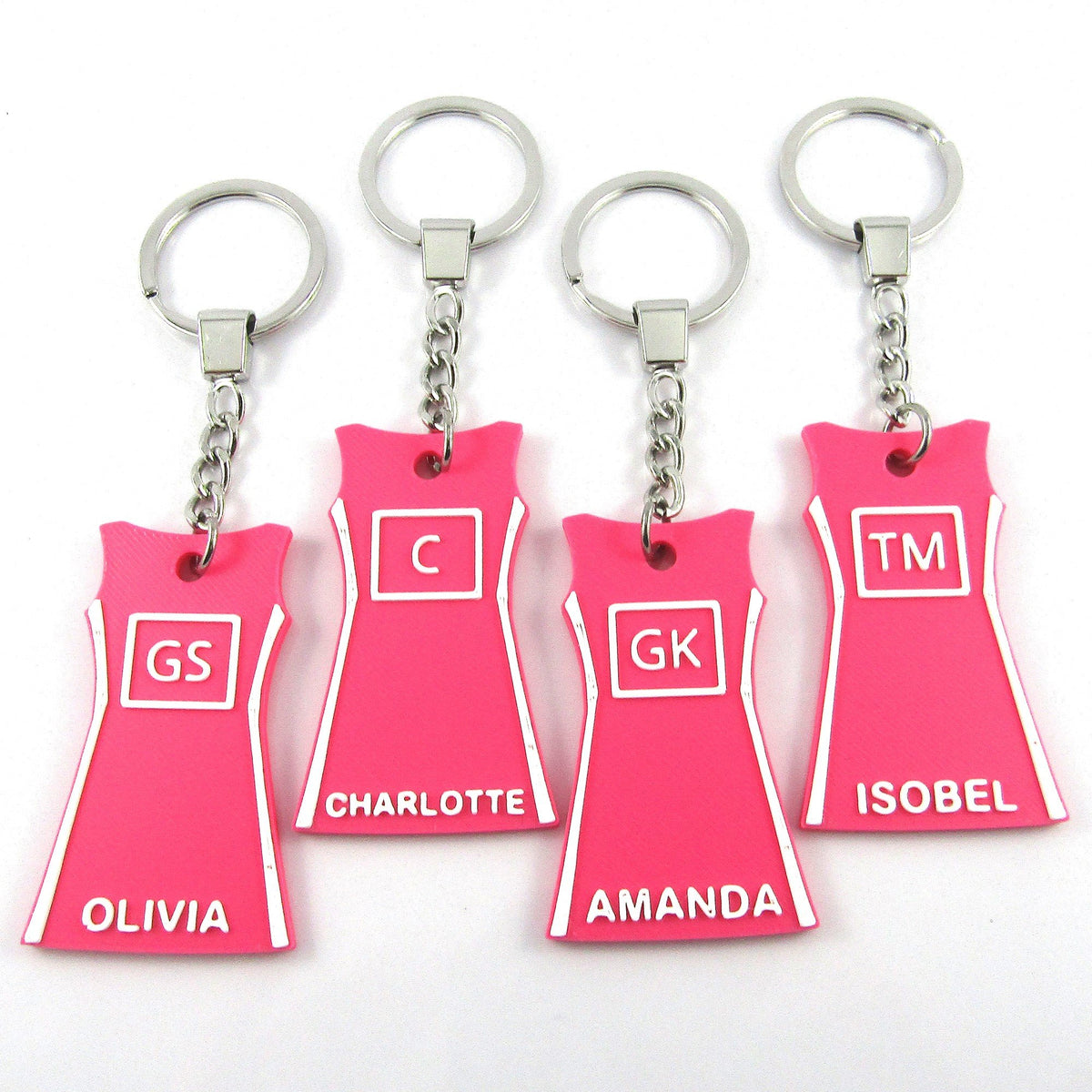 Team Set of Netball Jersey Dress Keychains select Colours Name Position and Team