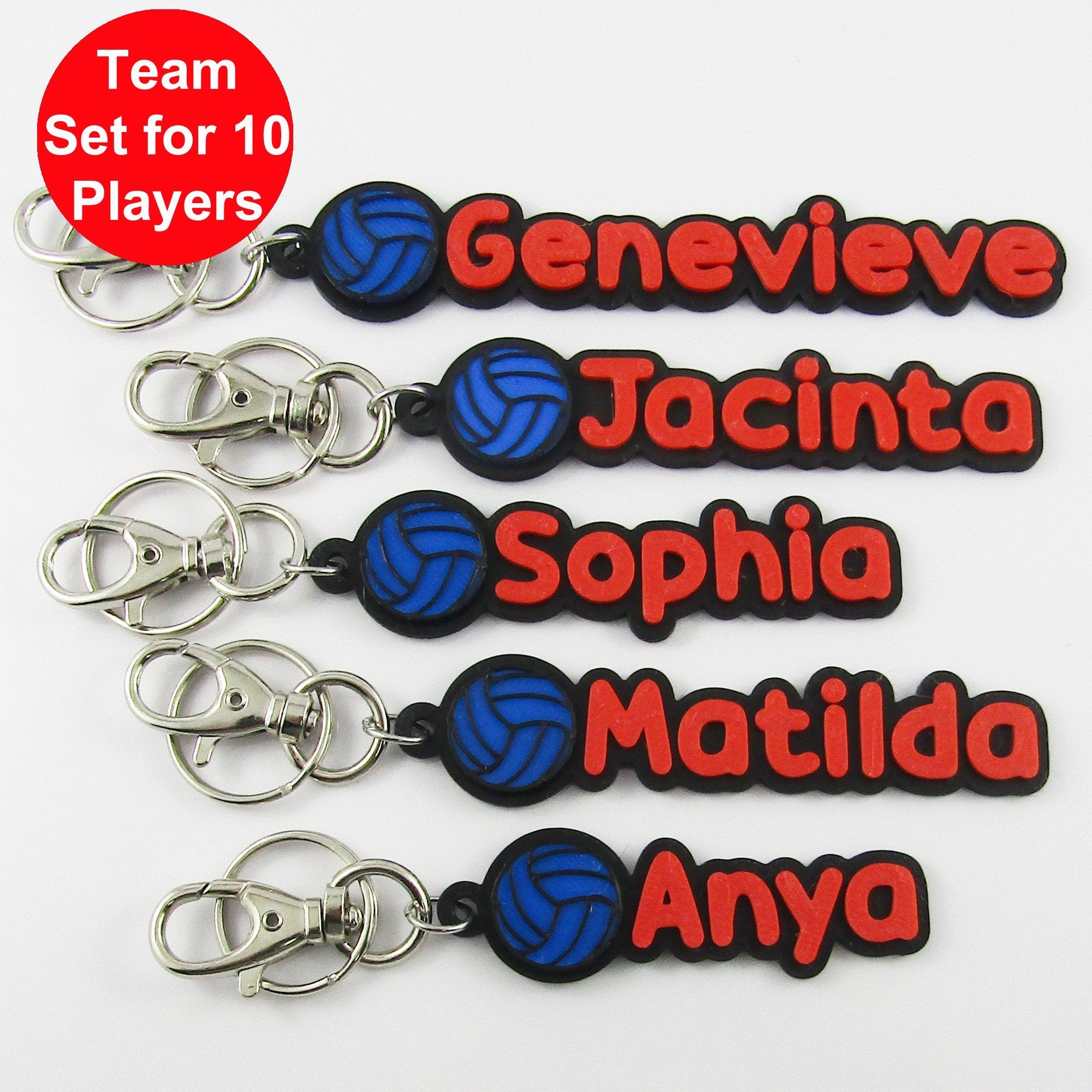 Set of 10 Personalised Coloured Netball Name Keychains – Sports Gifts ...
