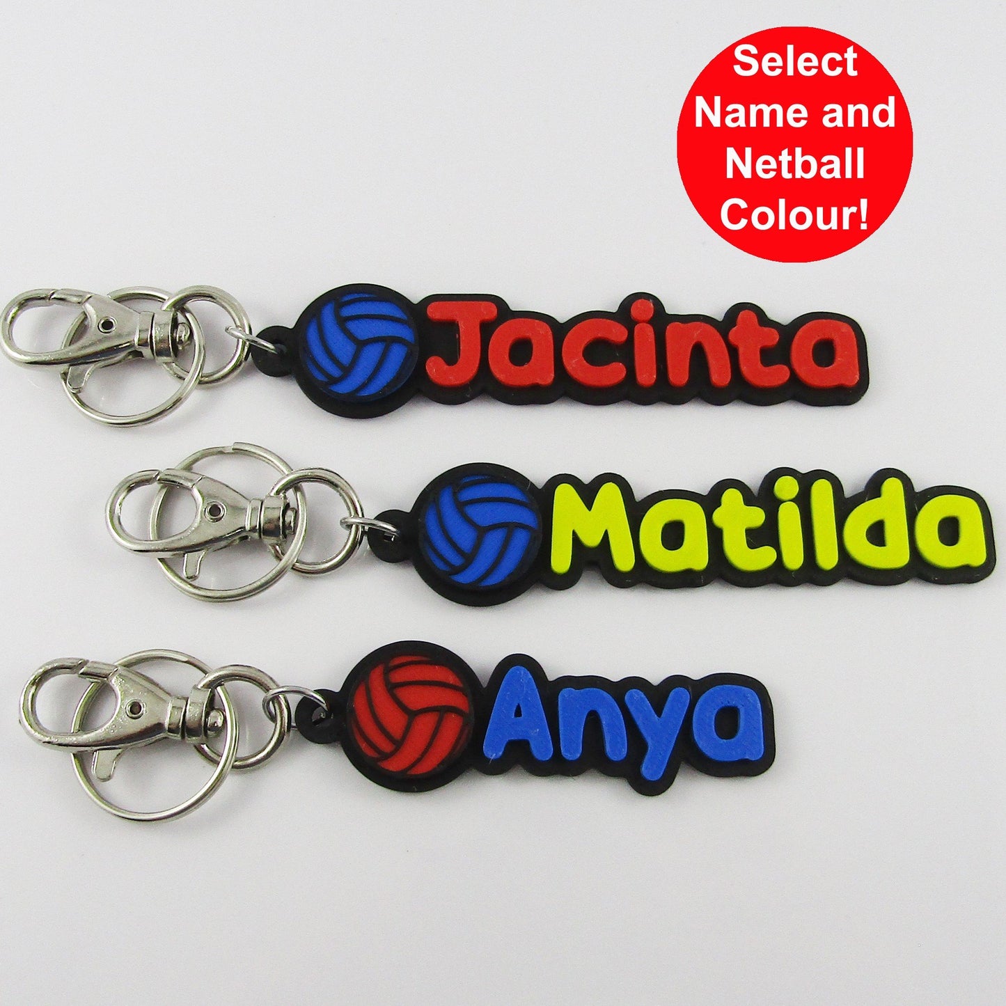 Personalised Netball Name Keychain Custom Colours
