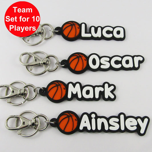Set of 10 Personalised Coloured Basketball Name Keychains
