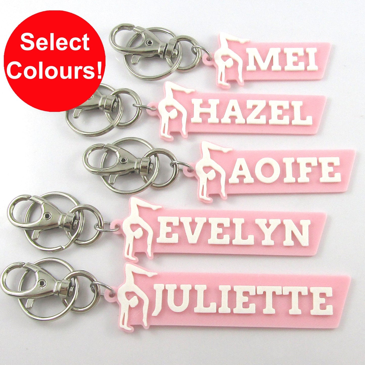 Personalised Gymnastics Handstand Name Keychain Custom Colours