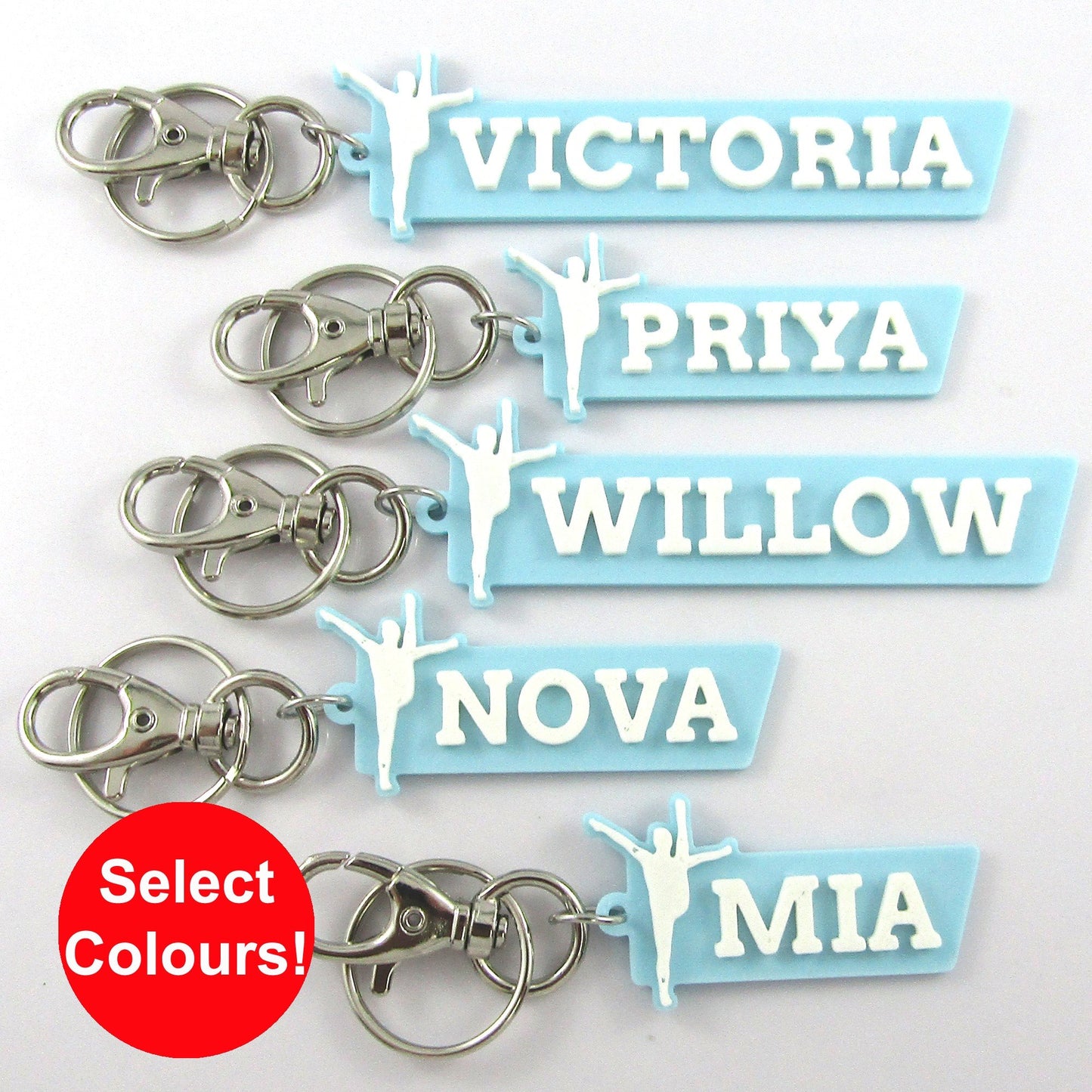 Personalised Gymnastics High Kick Name Keychain Custom Colours