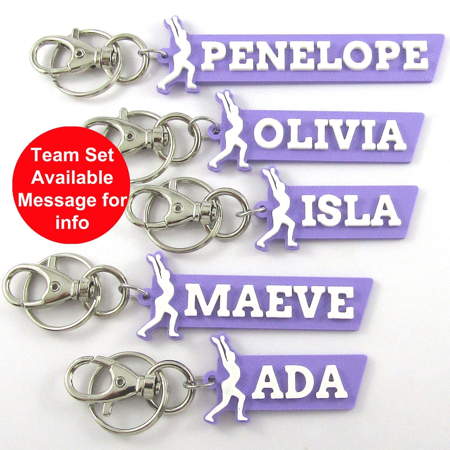 Personalised Gymnastics Stretch Name Keychain Custom Colours