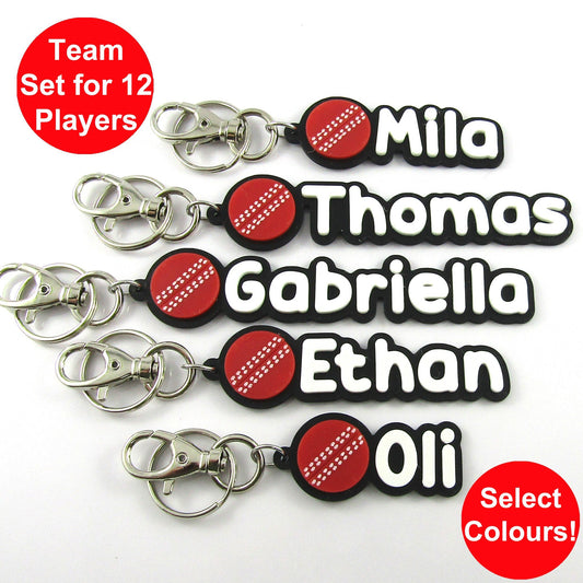 Team Set of 12 Personalised Cricket Name Keychain Custom Colours