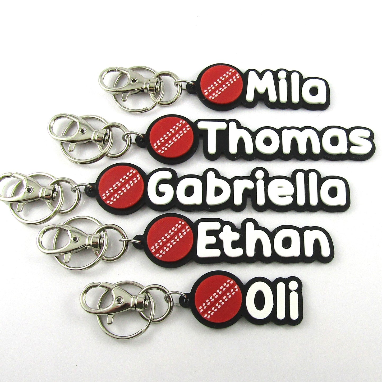 Team Set of 12 Personalised Cricket Name Keychain Custom Colours