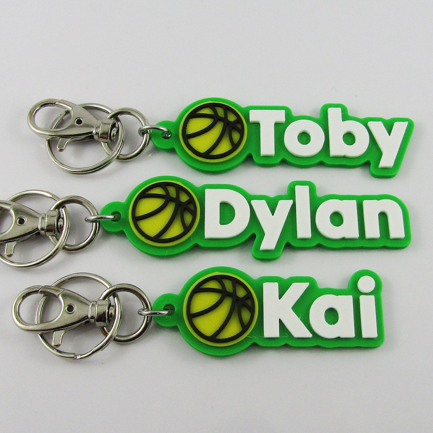 Set of 10 Personalised Coloured Basketball Name Keychains
