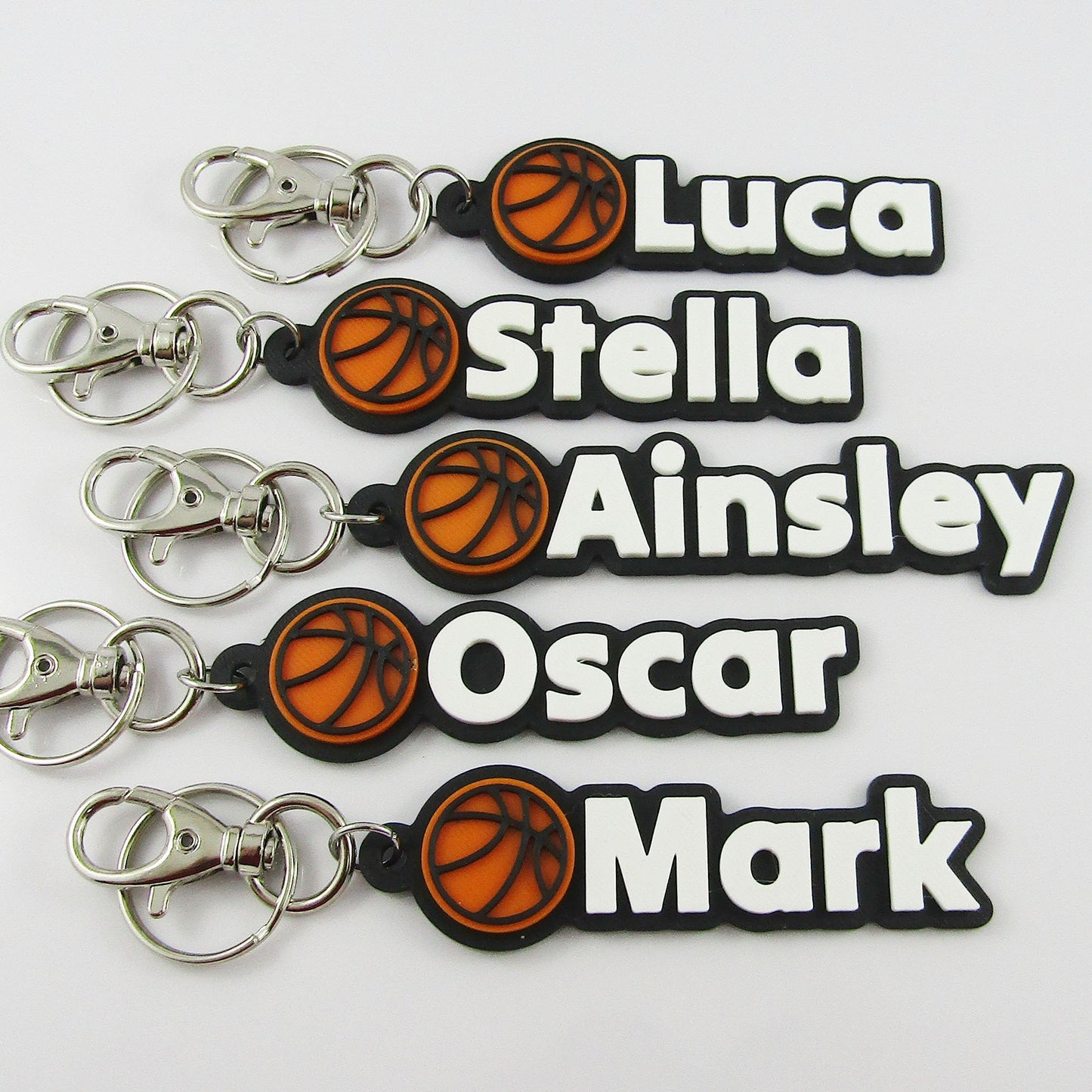 Set of 10 Personalised Coloured Basketball Name Keychains