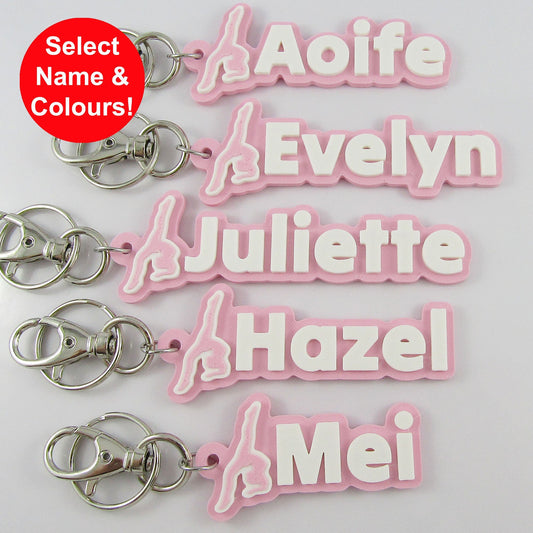 Personalised Gymnastics Handstand Name Keychain Custom Colours