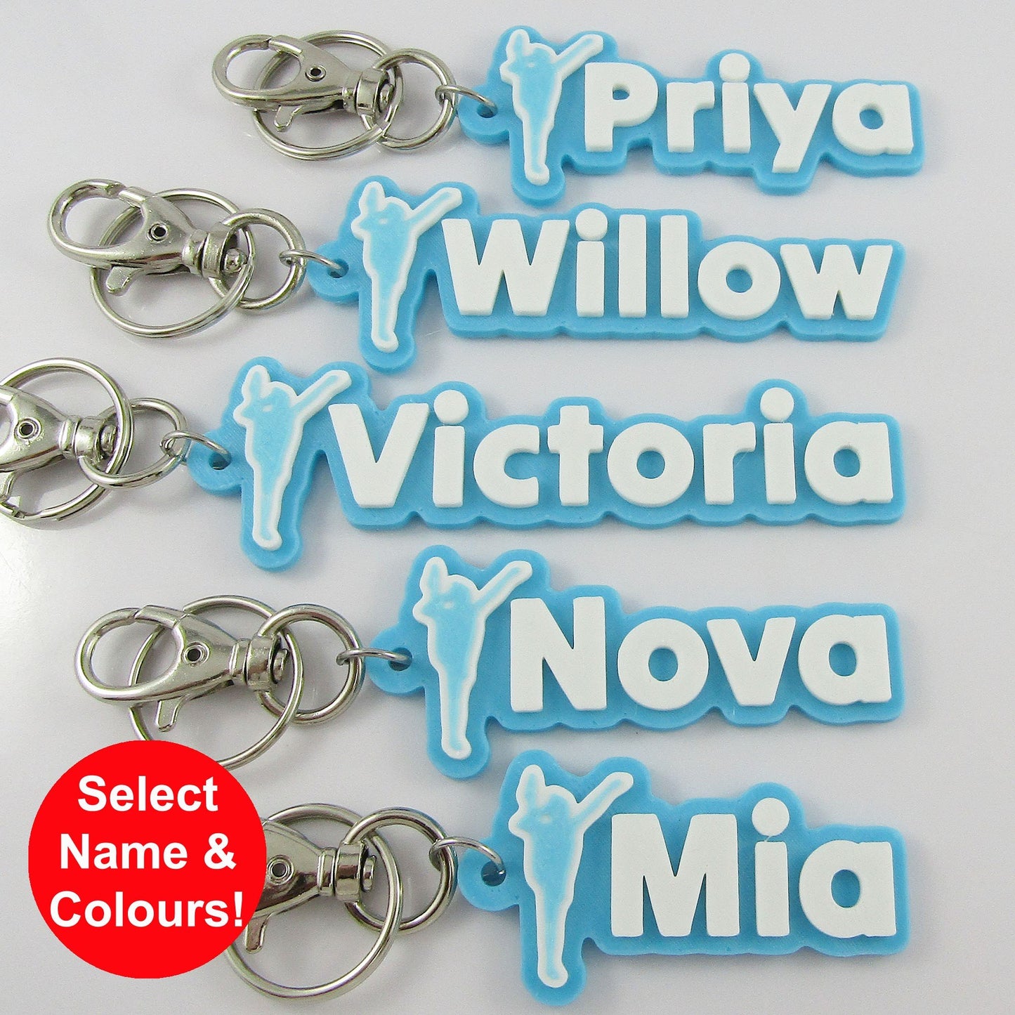 Personalised Gymnastics High Kick Name Keychain Custom Colours