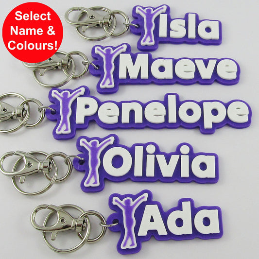 Personalised Gymnastics Stretch Name Keychain Custom Colours