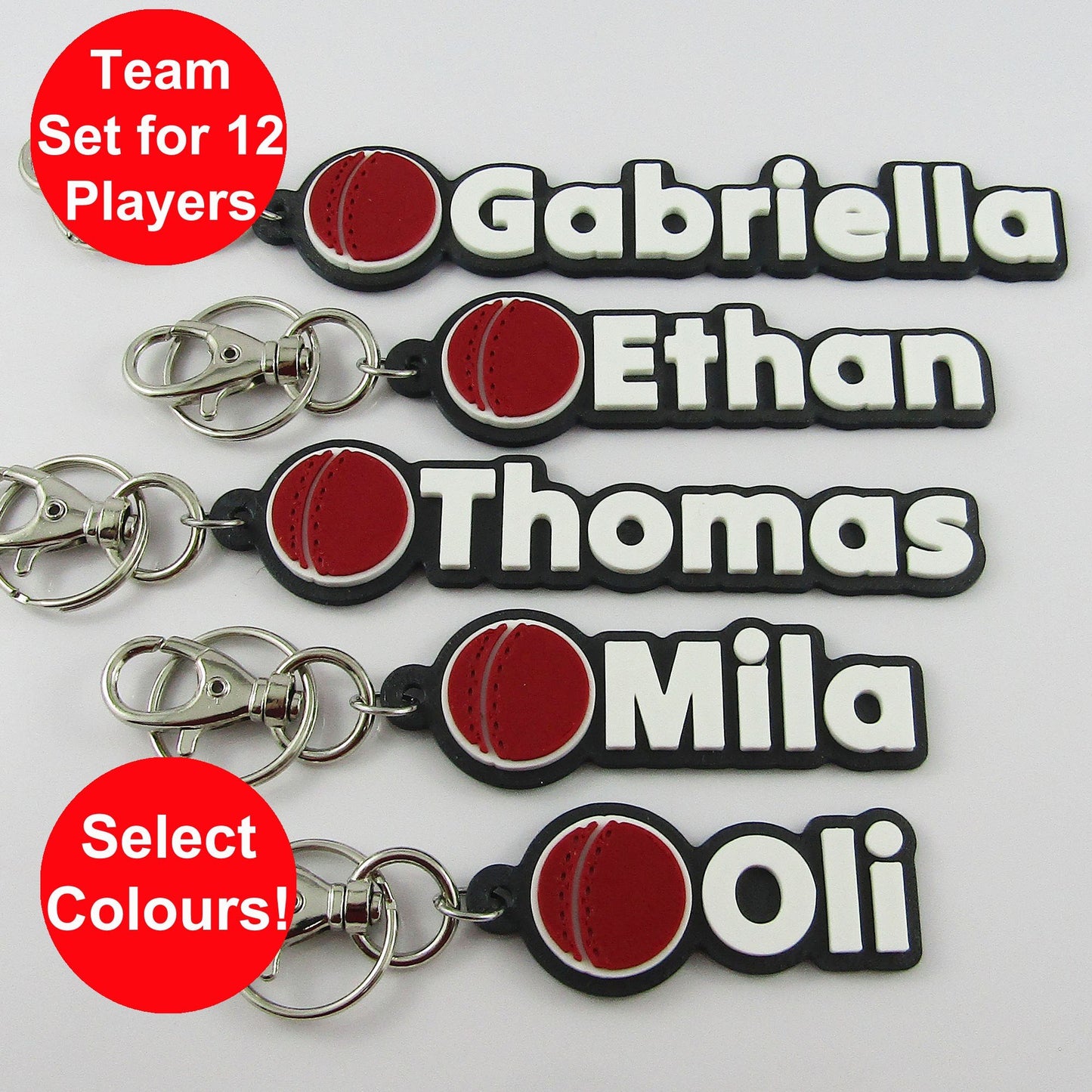 Team Set of 12 Personalised Cricket Name Keychain Custom Colours