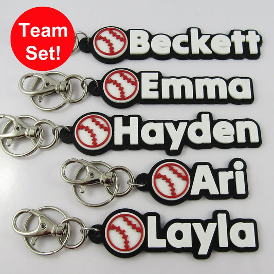 Team Set of 10 Personalised Baseball Name Keychains