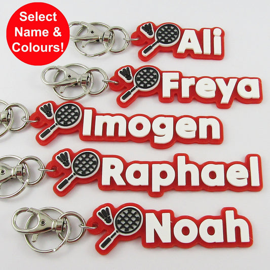 Personalised Badminton Name Keychain Custom Colours