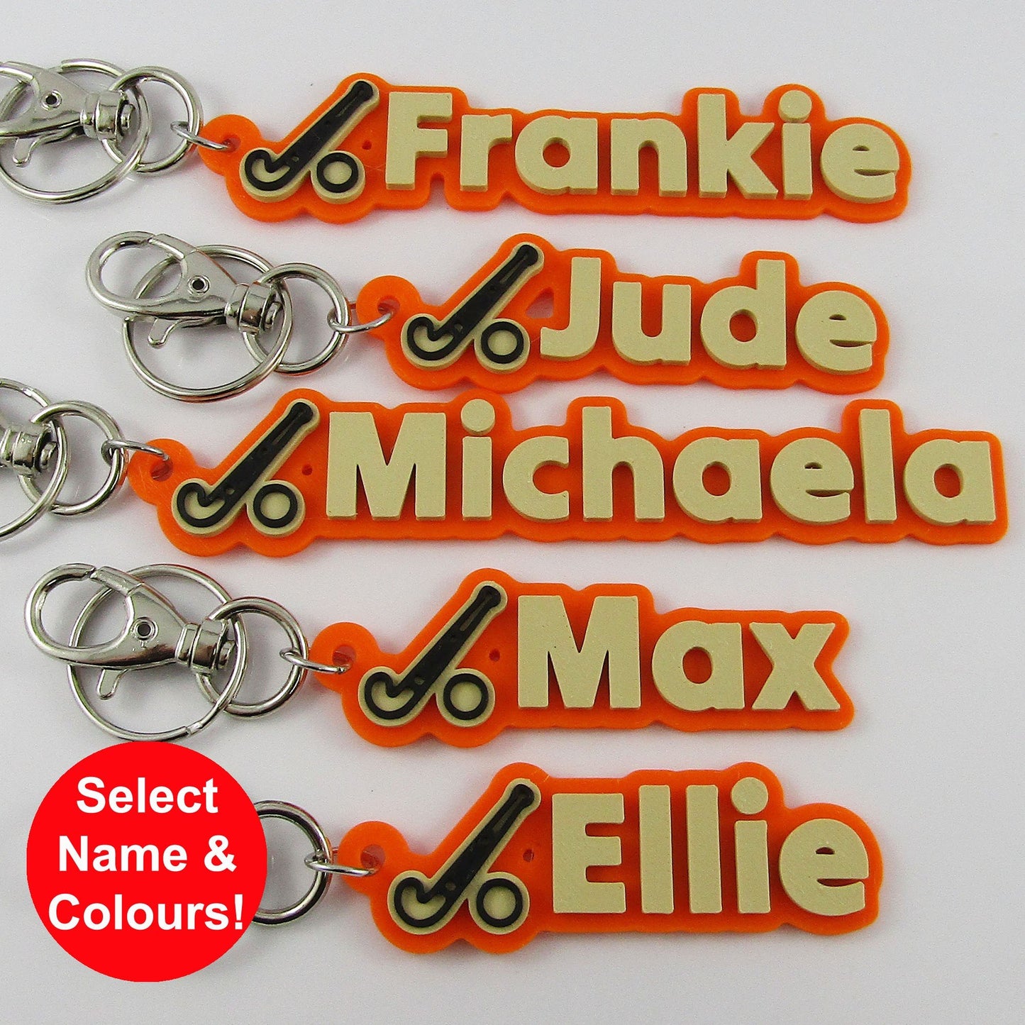 Personalised Field Hockey Name Keychain Custom Colours