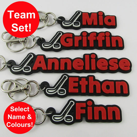 Personalised Ice Hockey Name Keychain Custom Colours Team Set