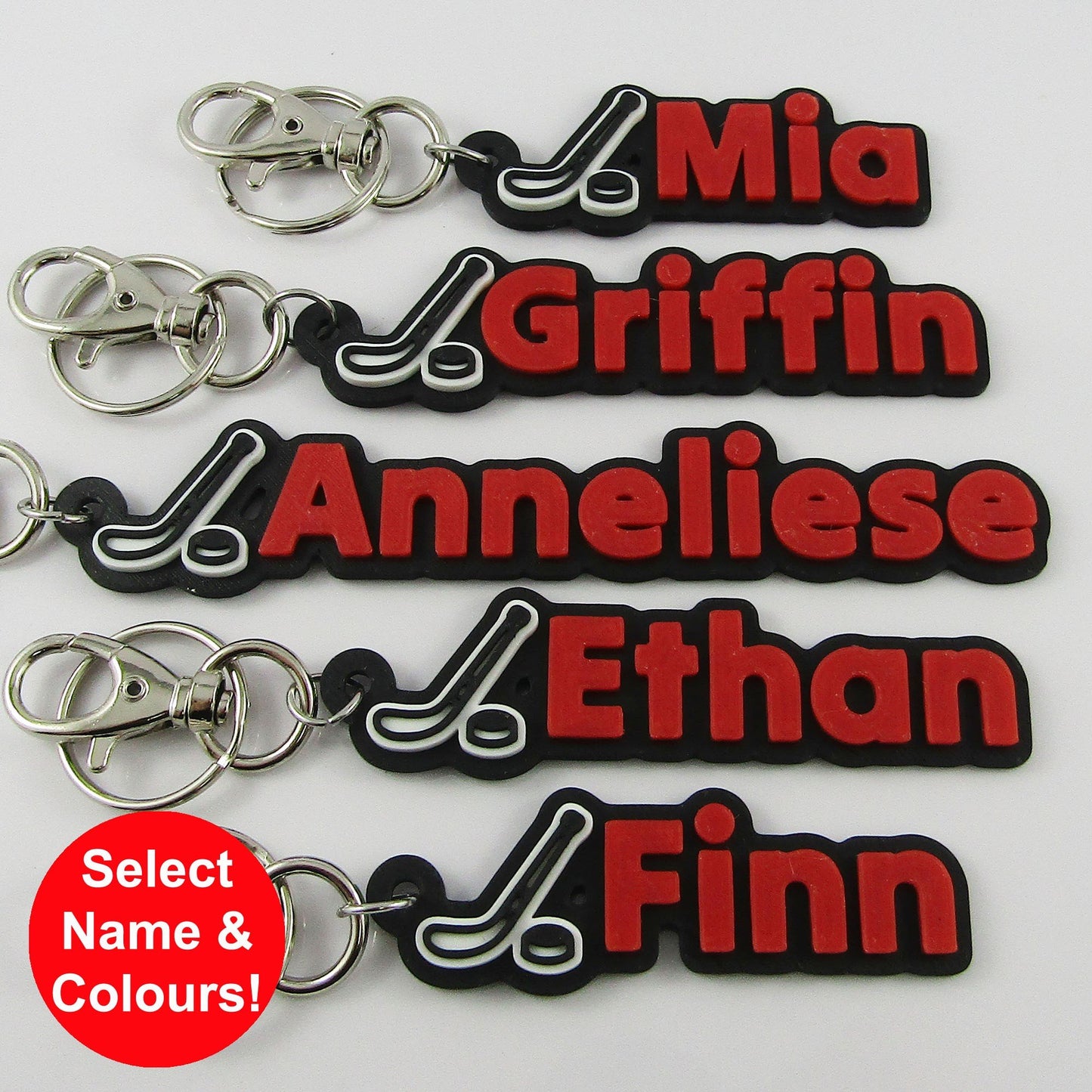 Personalised Ice Hockey Name Keychain Custom Colours