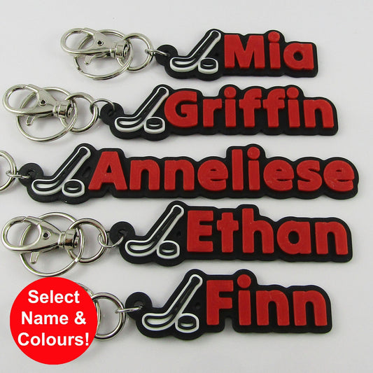 Personalised Ice Hockey Name Keychain Custom Colours