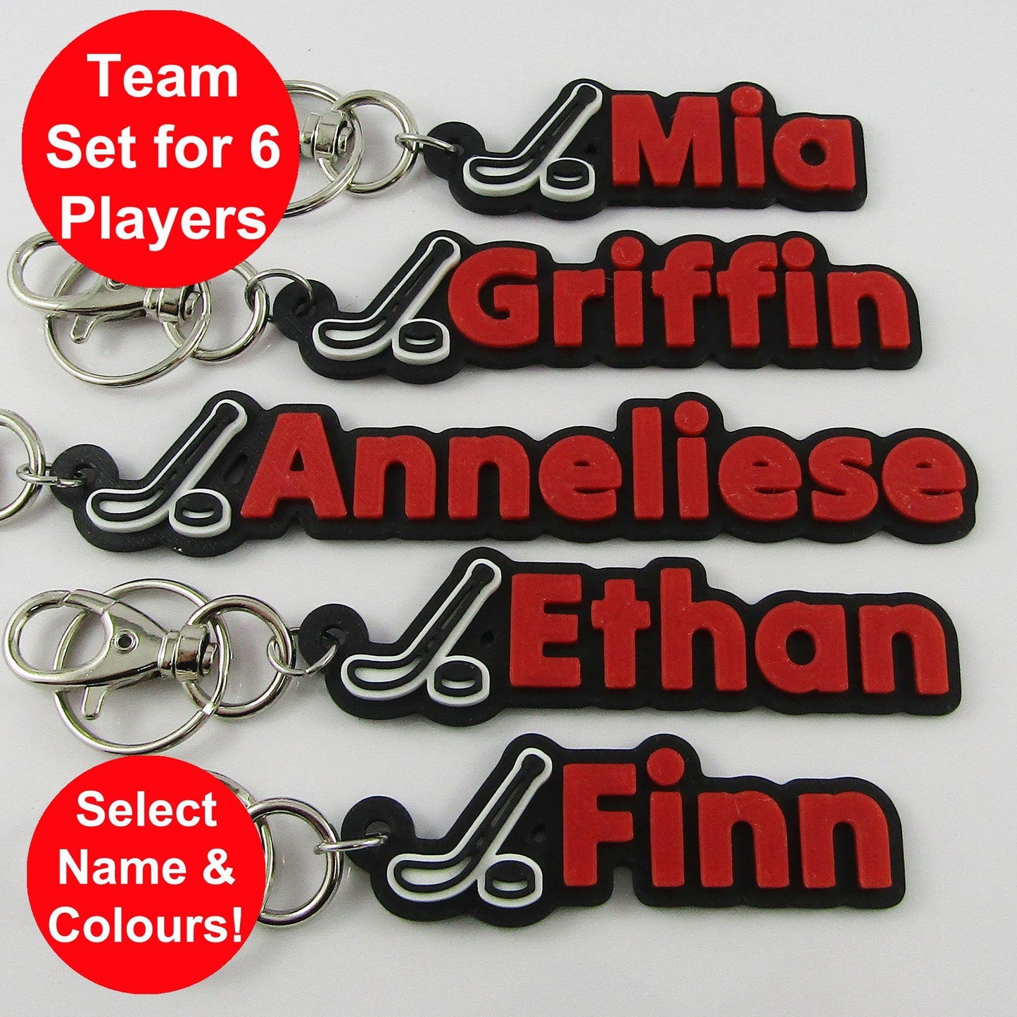 Personalised Ice Hockey Name Keychain Custom Colours Team Set