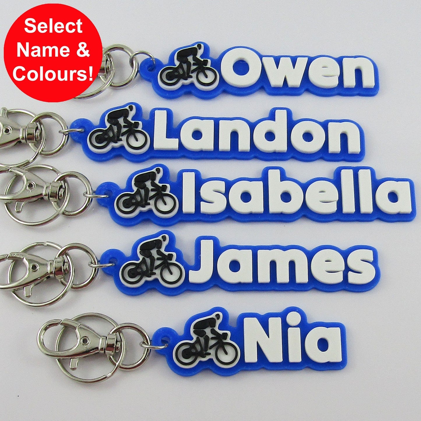 Personalised Cycling Name Keychain Custom Colours