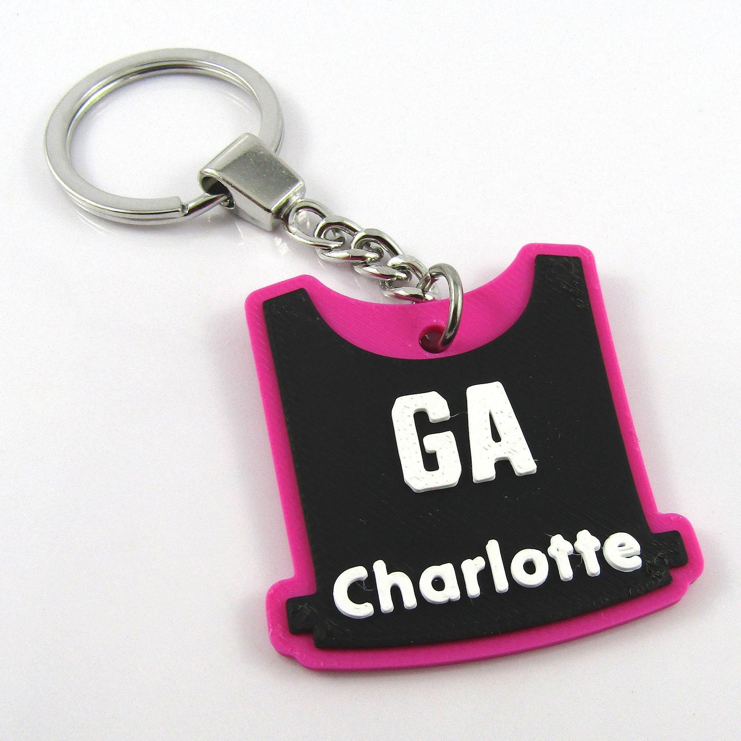 Netball Bib keychain bagtag gift with name and position and choice of colours