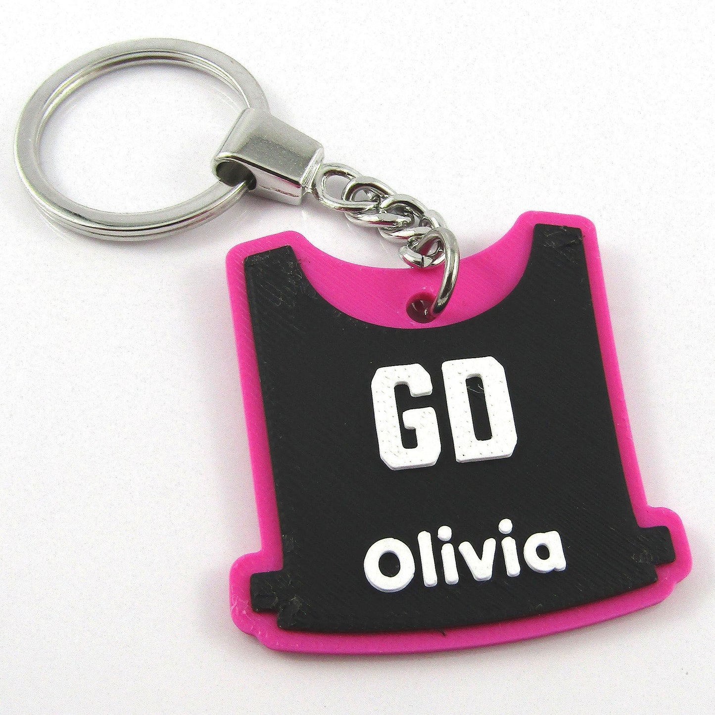 Netball Bib keychain bagtag gift with name and position and choice of colours