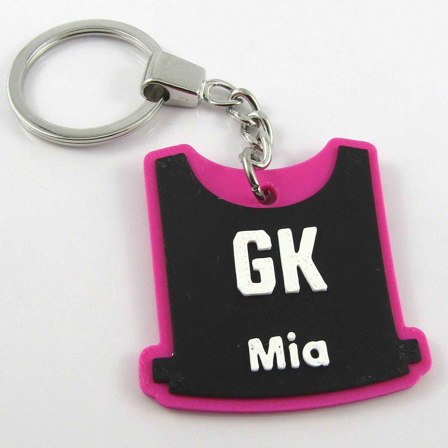 Netball Bib keychain bagtag gift with name and position and choice of colours
