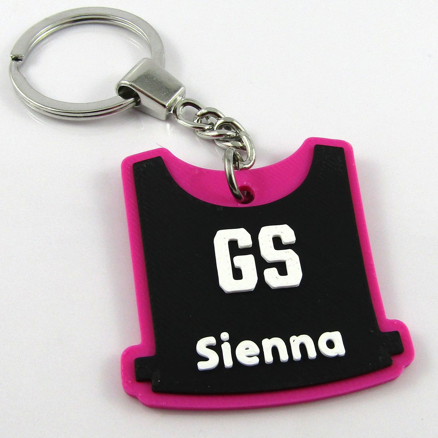 Netball Bib keychain bagtag gift with name and position and choice of colours