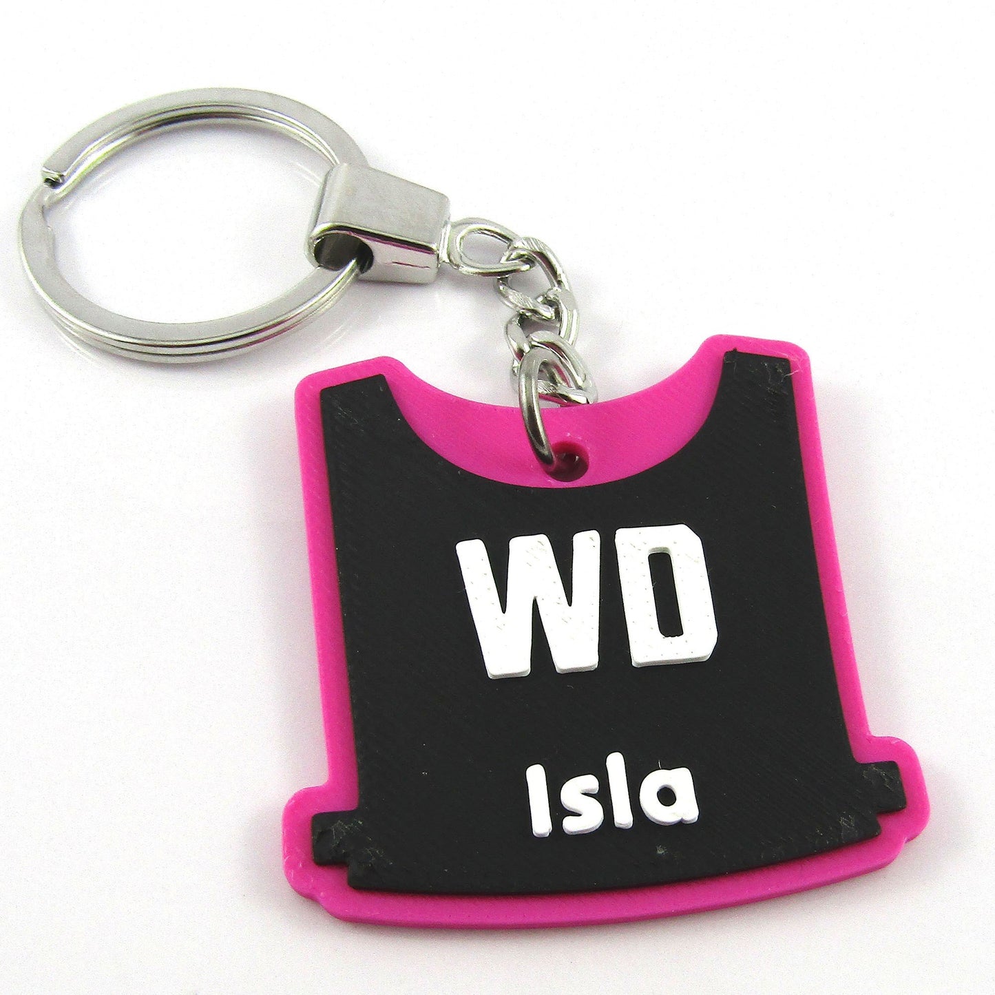 Netball Bib keychain bagtag gift with name and position and choice of colours