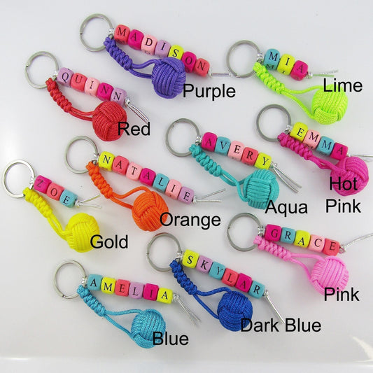 Team Set of 10 Rainbow Name Cord Netball Bag Tag Keychain 95mm Pick Ball Colour