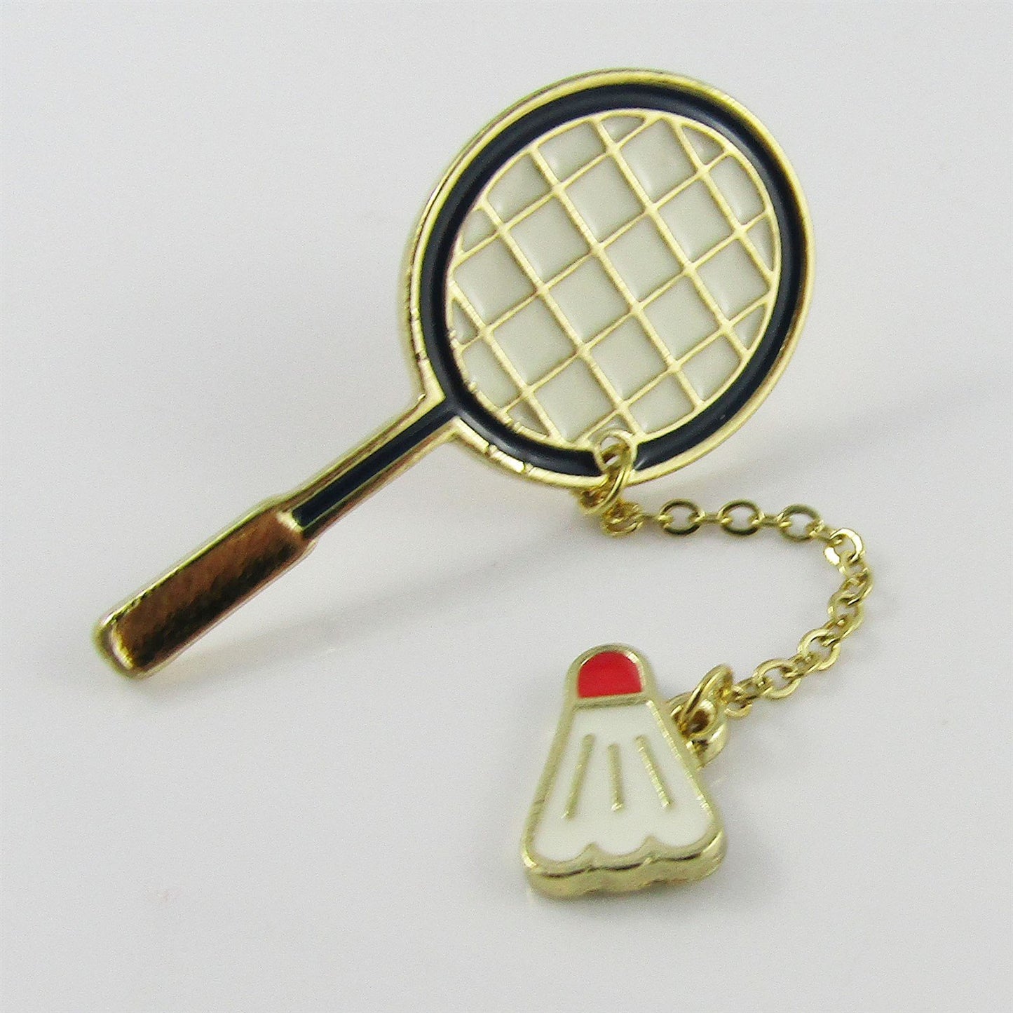 Enamel Badminton Collar Pin Brooch Badge with Shuttlecock Chain Dangle