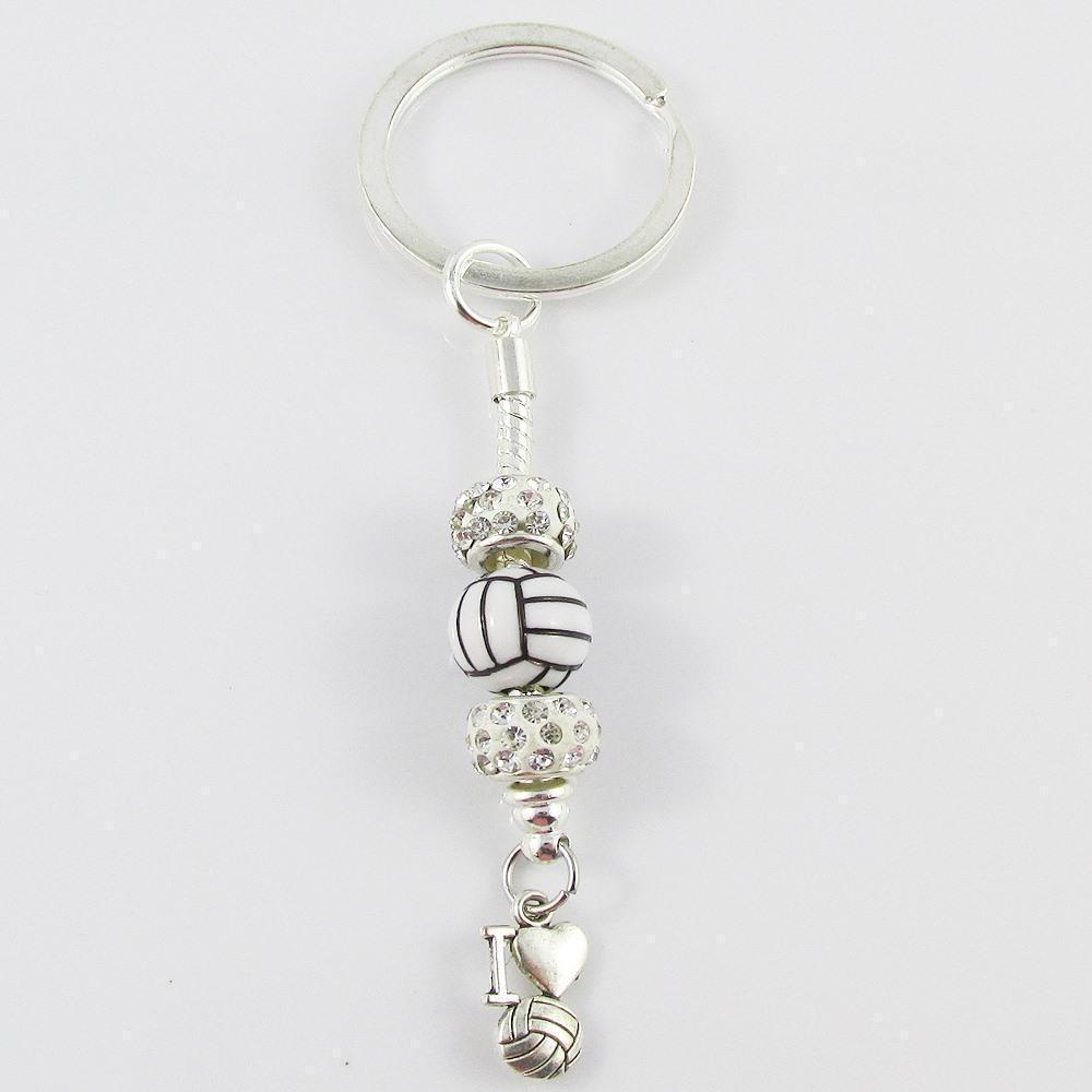 Rhinestone I Love Netball Charm Bead Keychain Bag Tag Coach Player Sport Gift