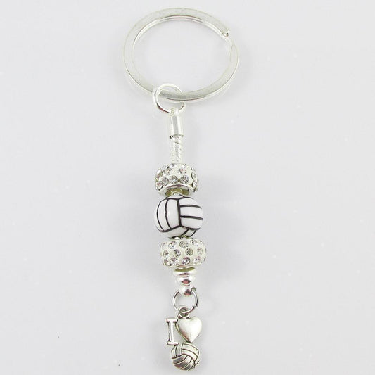 Rhinestone I Love Netball Charm Bead Keychain Bag Tag Coach Player Sport Gift