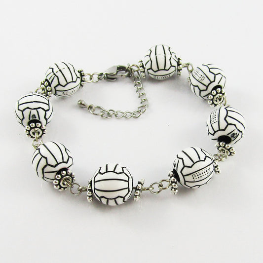 Netball / Volleyballl Beaded Link Bracelet Parrot Clasp 19cm Sport Coach Gift