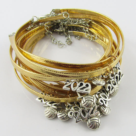 SPECIAL GOLD 10 Player Set 2022 I Love NETBALL Charm Bracelet Sports Team Gift